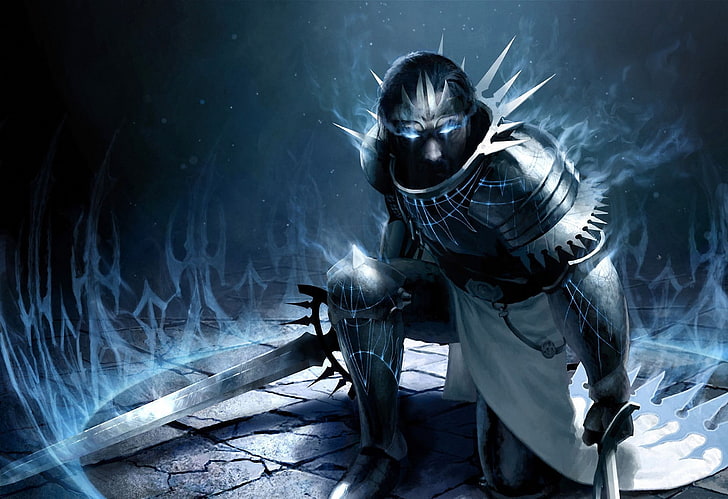armored male character, weapons, sword, art, Magic, The Gathering, HD wallpaper