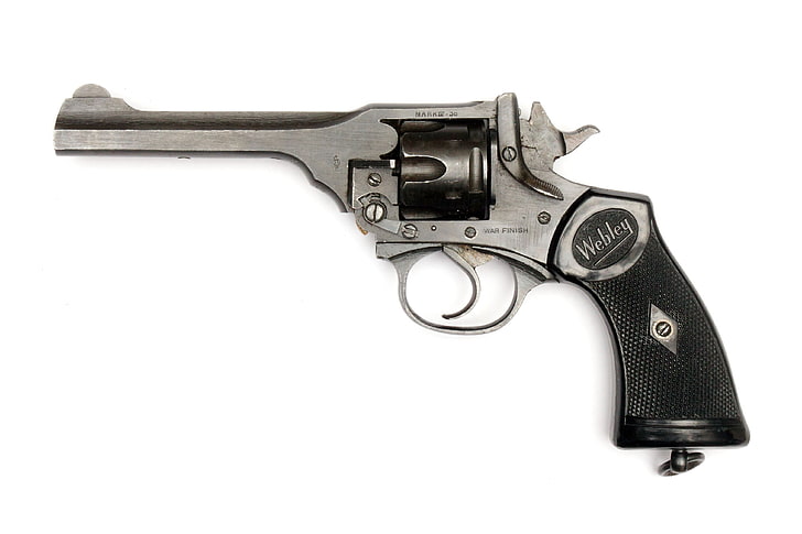 webley revolver, gun, weapon, handgun, studio shot, white background