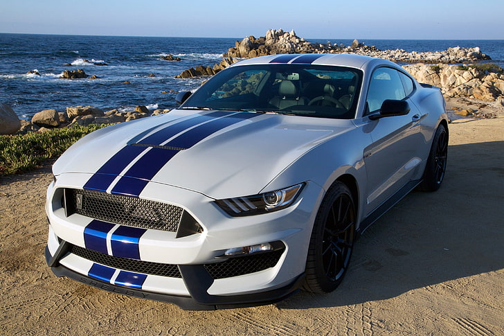 HD wallpaper: white and blue Ford Mustang coupe parked near seashore, Ford  Mustang Shelby | Wallpaper Flare
