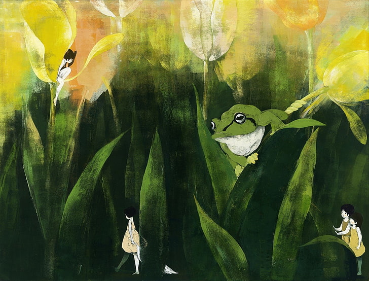 Anime, Original, Flower, Frog, Tulip, HD wallpaper