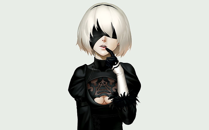 female anime character with black dress illustration, gloves
