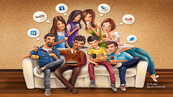 group of people sitting on sofa vector art, facebook, youtube