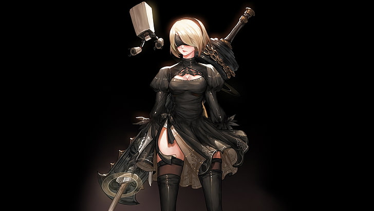 anime character with sword wallpaper, video games, women, Nier: Automata, HD wallpaper