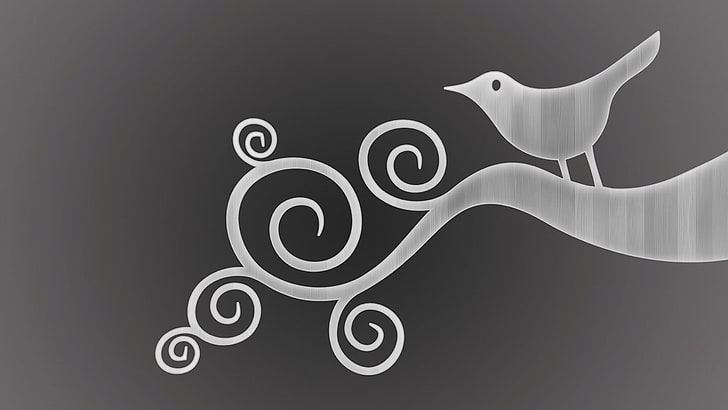 bird perching on branch illustration, birds, silver, metal, animals