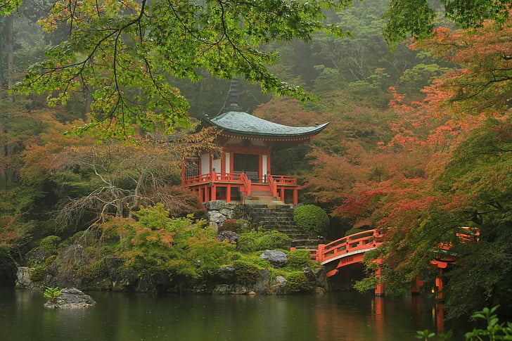 Temples, Daigo-ji, Fall, Kyoto, Pagoda, Shrine, HD wallpaper