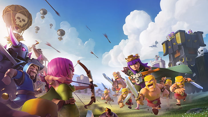 clans, clash, coc, real people, group of people, sky, crowd, HD wallpaper