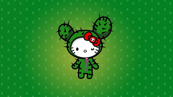 Hello Kitty clip-art, green color, no people, representation