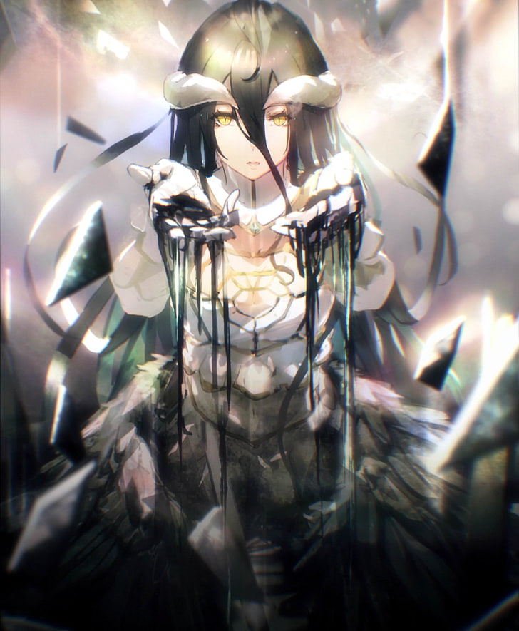 female anime character digital wallpaper, Albedo (OverLord), black hair, HD wallpaper