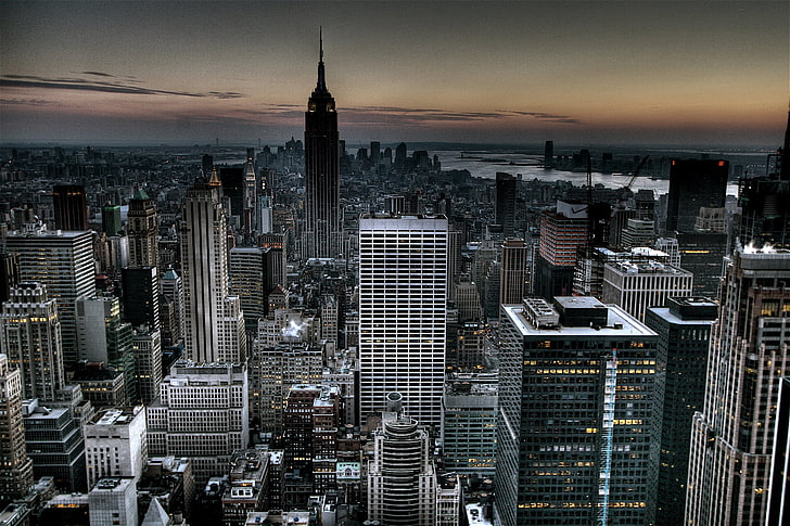 Empire State building, new york, evening, skyscrapers, new York City, HD wallpaper