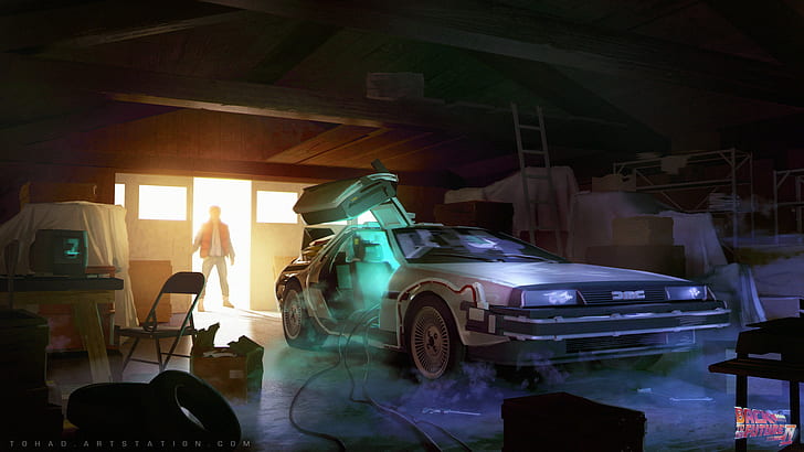 1920x1080 px Back To The Future car DMC DeLorean Magic Marty McFly Motorcycles BMW HD Art