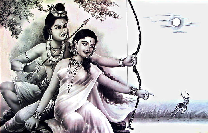 HD wallpaper: Lord Rama And Mata Sita, Rama and Sita sketch, God, hindu,  women | Wallpaper Flare