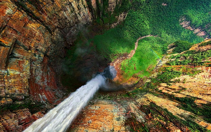 nature, landscape, water, rock, waterfall, trees, forest, Angel Falls, HD wallpaper