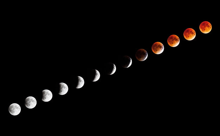 Lunar Eclipse, Space, Moon, Phase, bloodmoon, night, no people, HD wallpaper