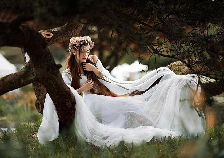 Kyle Cong, fantasy girl, 500px, nature, women, white dress, HD wallpaper