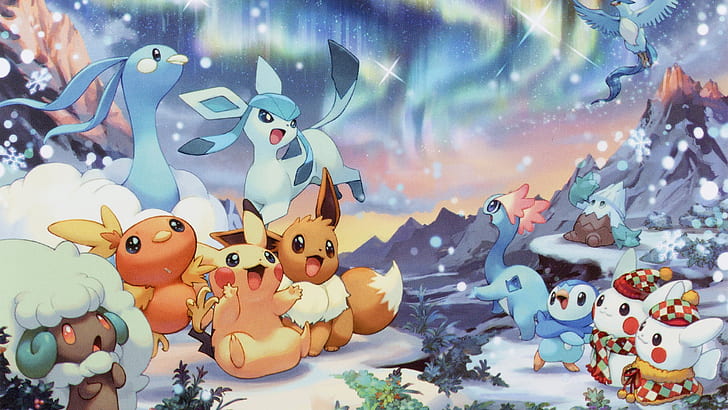 Pikachu, Pokémon, Christmas, holiday, Eevee, HD wallpaper