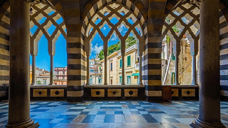 the sky, home, Italy, columns, Amalfi, Cathedral, St Andrew's Cathedral