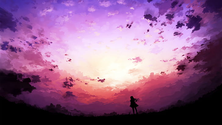fantasy art, sky, silhouette, sunset, beauty in nature, leisure activity
