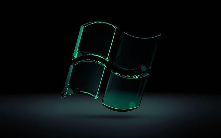 green Microsoft Windows glass logo digital artwork, black, backgrounds, HD wallpaper
