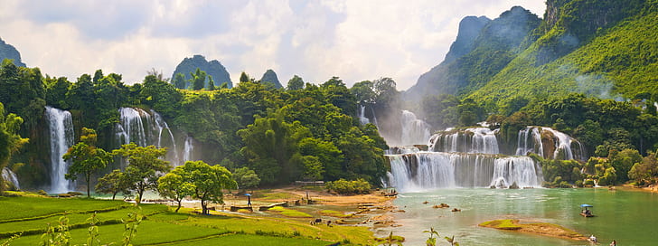 Ban Gioc Waterfall, Viet Nam, Lao Cai, aeyzazh, waterfalls, people, HD wallpaper