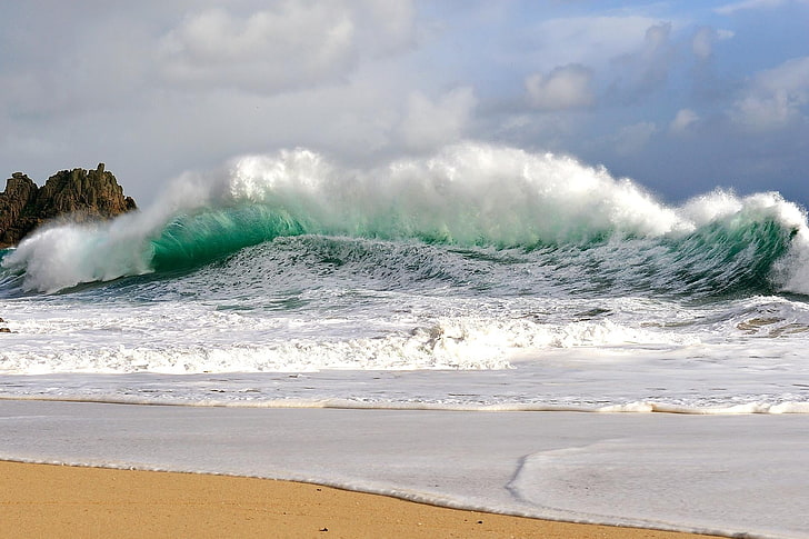 ocean wave wallpaper, waves, storm, coast, bad weather, force