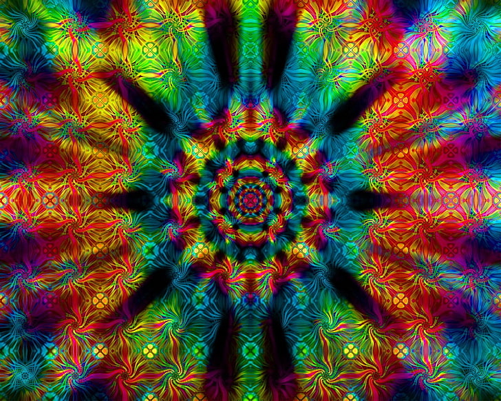 multicolored mandala digital wallpaper, psychedelic, colorful