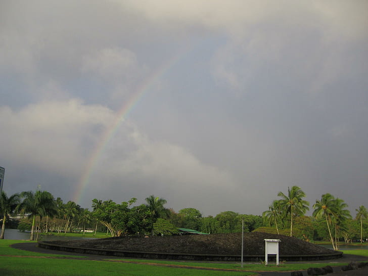 Rainbow Over Hilo Tidal Wave Memorial, hawaii, big island, tidial wave memorial, HD wallpaper