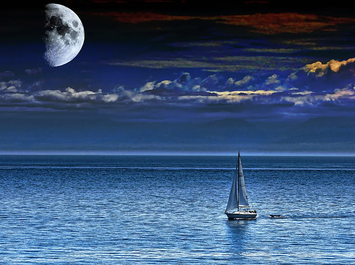gray boat sailing during night time, como, como, Te amo, como se, HD wallpaper