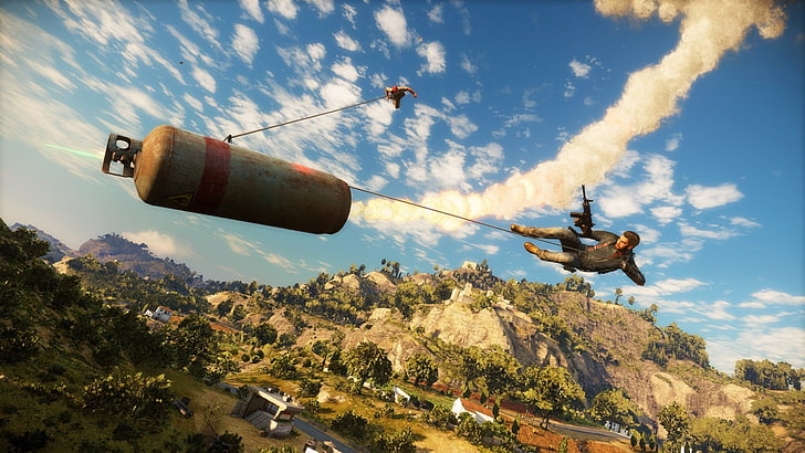just cause 3, mid-air, transportation, flying, nature, cloud - sky, HD wallpaper