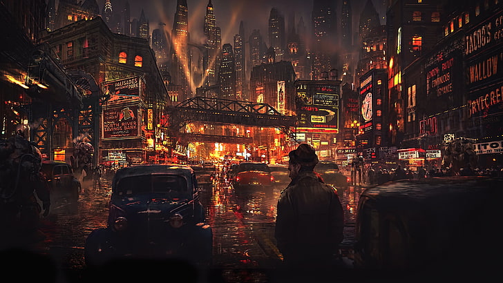 Cyberpunk streets illustration, futuristic city, dystoptic artwork at night,  4k wallpaper. Rain foggy, moody empty future Stock Illustration | Adobe  Stock
