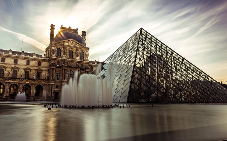 The Louvre Louvre Pyramid Sunlight Fountain Buildings Paris HD