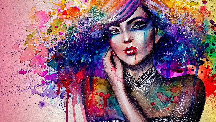 women, colorful, artwork, painting, multi colored, creativity, HD wallpaper