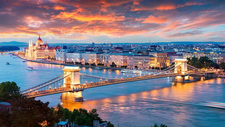 Hd Wallpaper Chain Bridge Hungary Budapest Architecture Lantern