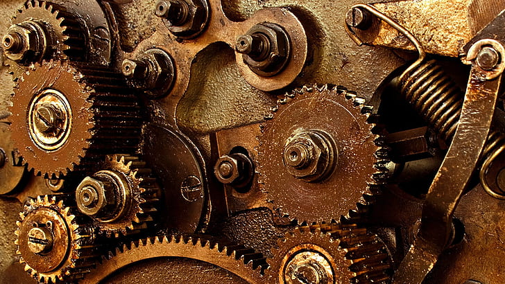 gears, metal, machine, brown, HD wallpaper
