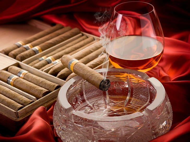 alcohol, bokeh, cigar, cigarette, cigars, drink, drinks, glass, HD wallpaper