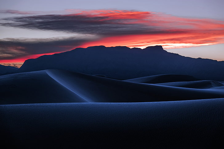 landscape photography of desert sands, blue, sunlight, dark, sky