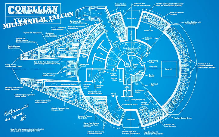 Corellian Millennial Falcon blueprint, Star Wars, technology, HD wallpaper