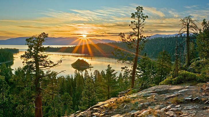 sunrise islands lake tahoe 1920x1080  Nature Lakes HD Art, HD wallpaper