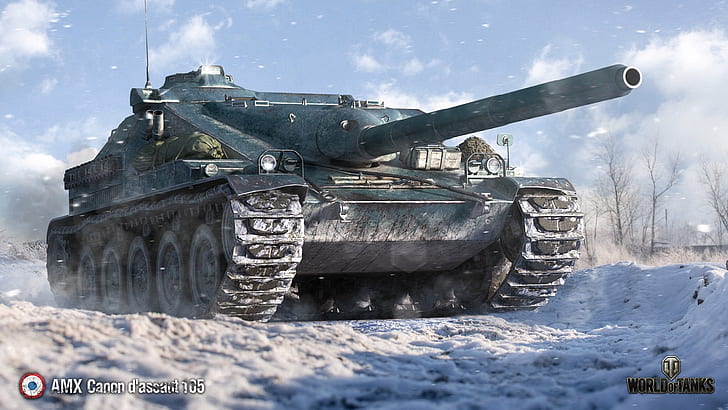 winter, snow, art, World of Tanks, PT-ACS, WOT, French, AMX assault Cannon 105 HD wallpaper
