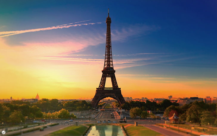 Eiffel Tower, Paris, France wallpaper, color correction, sunset