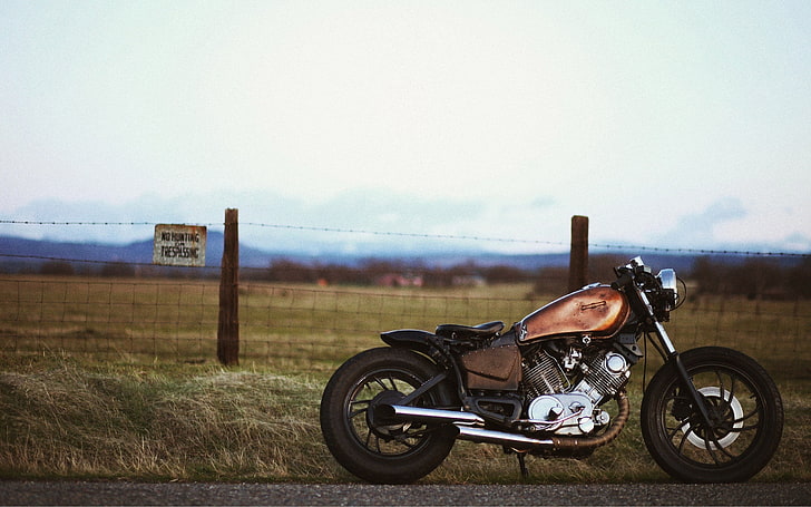 Yamaha XV750 Bobber, brown cruiser motorcycle, Motorcycles, bike