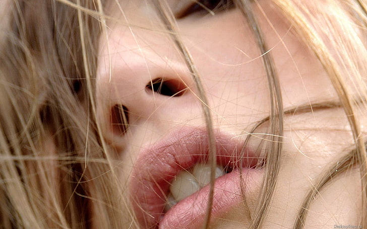 mouths, closeup, hair in face, women, lips, portrait, one person, HD wallpaper