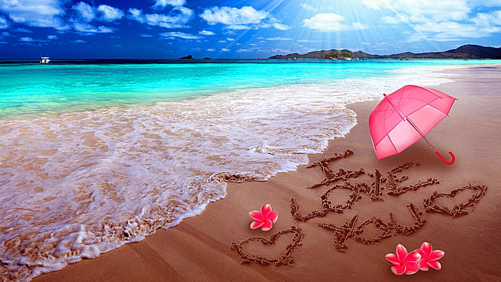 HD wallpaper: i love you, heart, umbrella, sun, seashore, sandy | Wallpaper  Flare