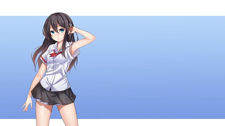 HD wallpaper: anime, anime girls, simple background, school uniform ...