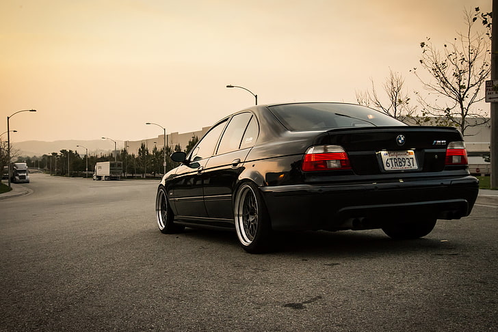 HD wallpaper: black BMW sedan, road, lights, tuning, bbs, stance