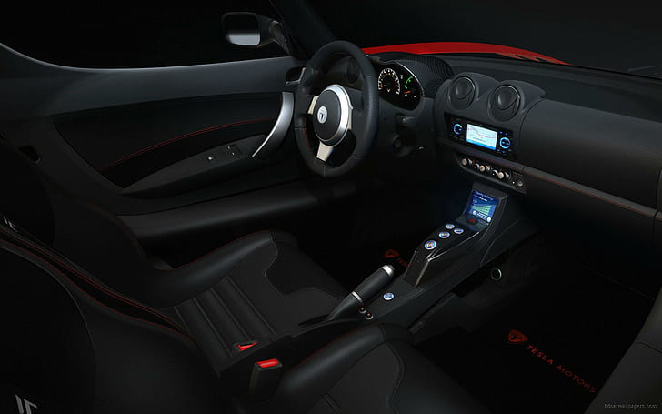 Hd Wallpaper Tesla Roadster Sport Interior Black Car