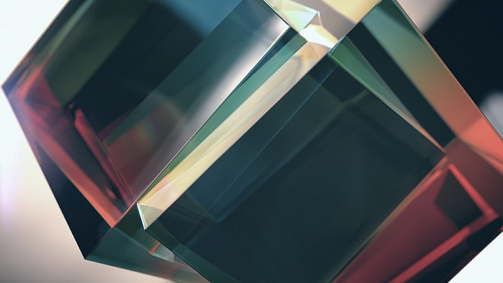 square glass cube, minimalism, abstract, prism, reflection, studio shot