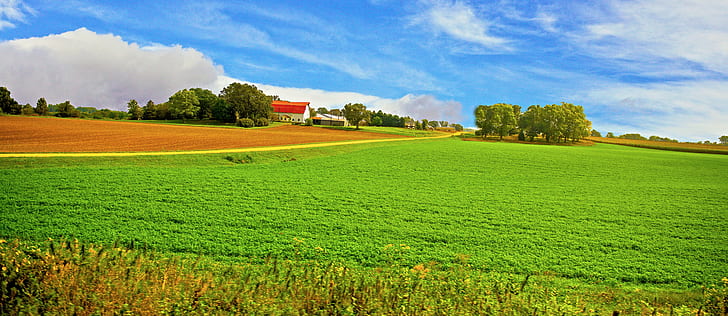 green grass field under white and blue cloudy sky during daytime, north dakota, north dakota, HD wallpaper