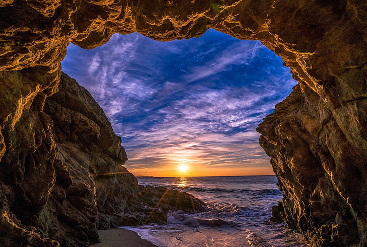 Caves, Arch, Beach, California, Earth, Malibu, Ocean, Rock