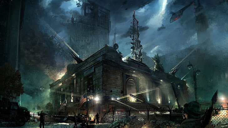 brown and black cathedral, apocalyptic, futuristic, dark, artwork, HD wallpaper
