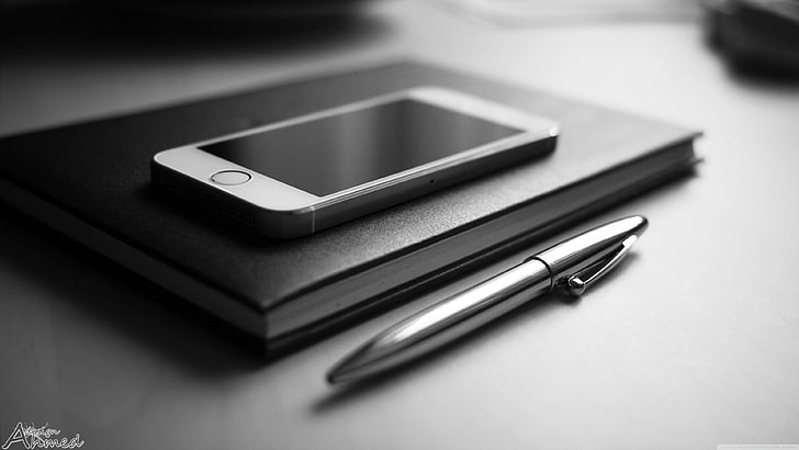 silver iPhone 5s, pens, notebooks, wireless technology, communication, HD wallpaper